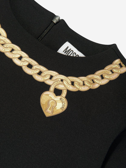 Moschino Girls 黑色项链印花连衣裙