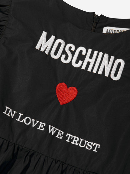 Moschino 女童黑色棉质徽标连衣裙