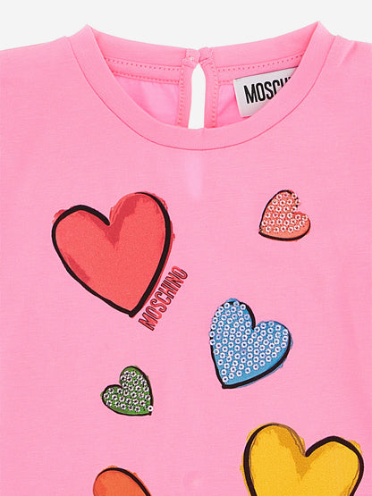 Moschino 女婴粉色心形 T 恤
