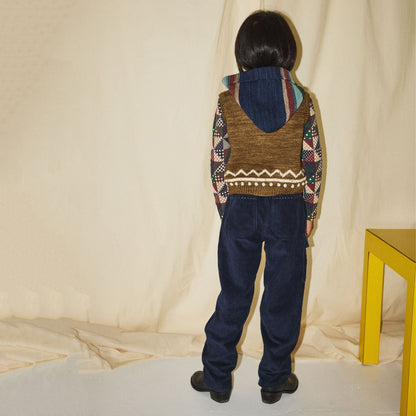 儿童棕色针织羊毛马甲