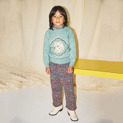 儿童浅绿色小狗提花羊毛毛衣