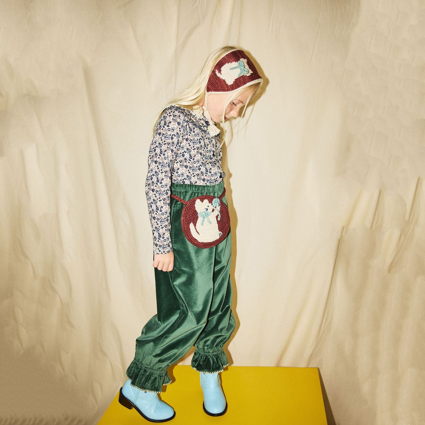 女童砖红色猫咪针织头巾