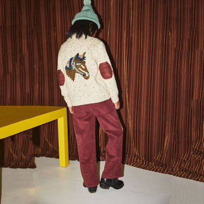 儿童奶油白针织羊毛开衫