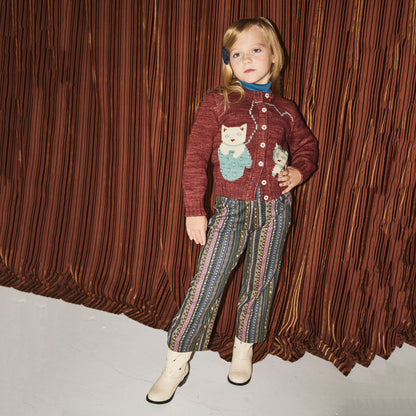 婴儿砖红色猫咪羊毛开衫