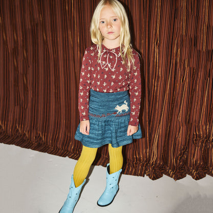女童蓝色猫咪羊毛短裙