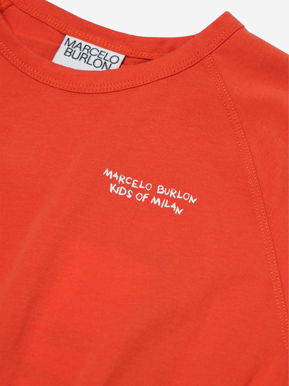 Marcelo Burlon 女童棉质平纹针织徽标连衣裙
