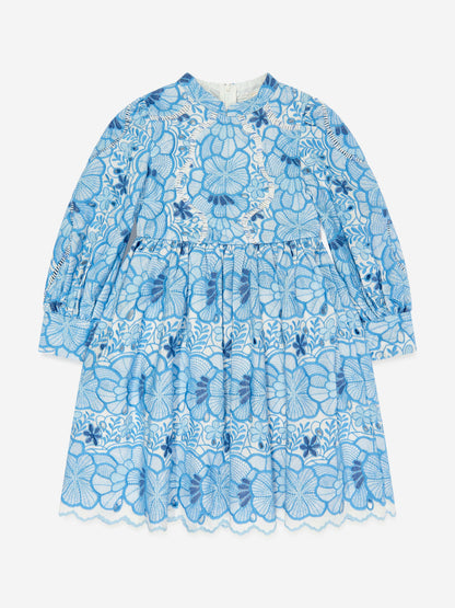 Girls Evangeline Embroidered Dress in Blue