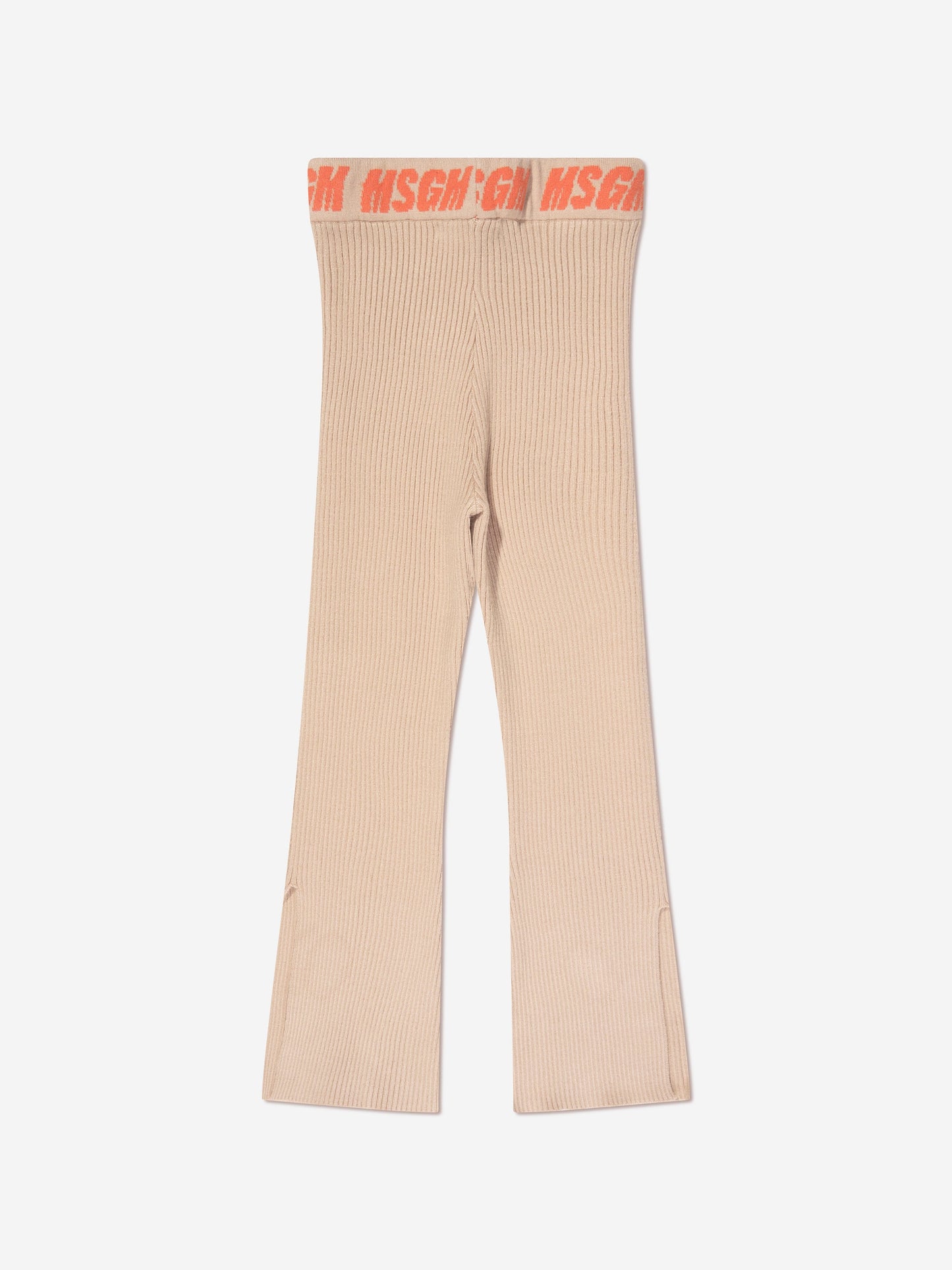 MSGM 女童米色罗纹针织喇叭裤