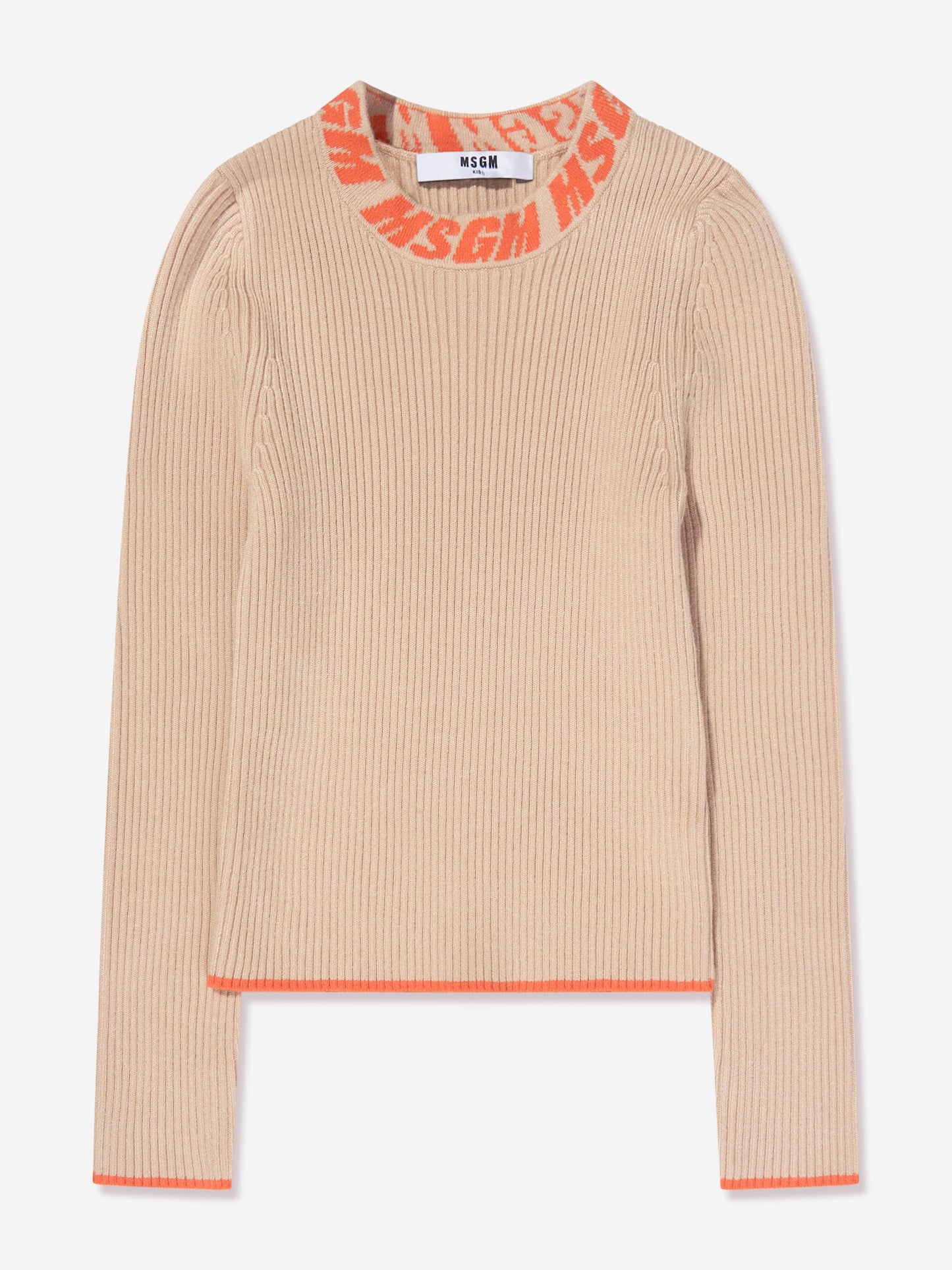 MSGM 女童米色罗纹针织高领毛衣