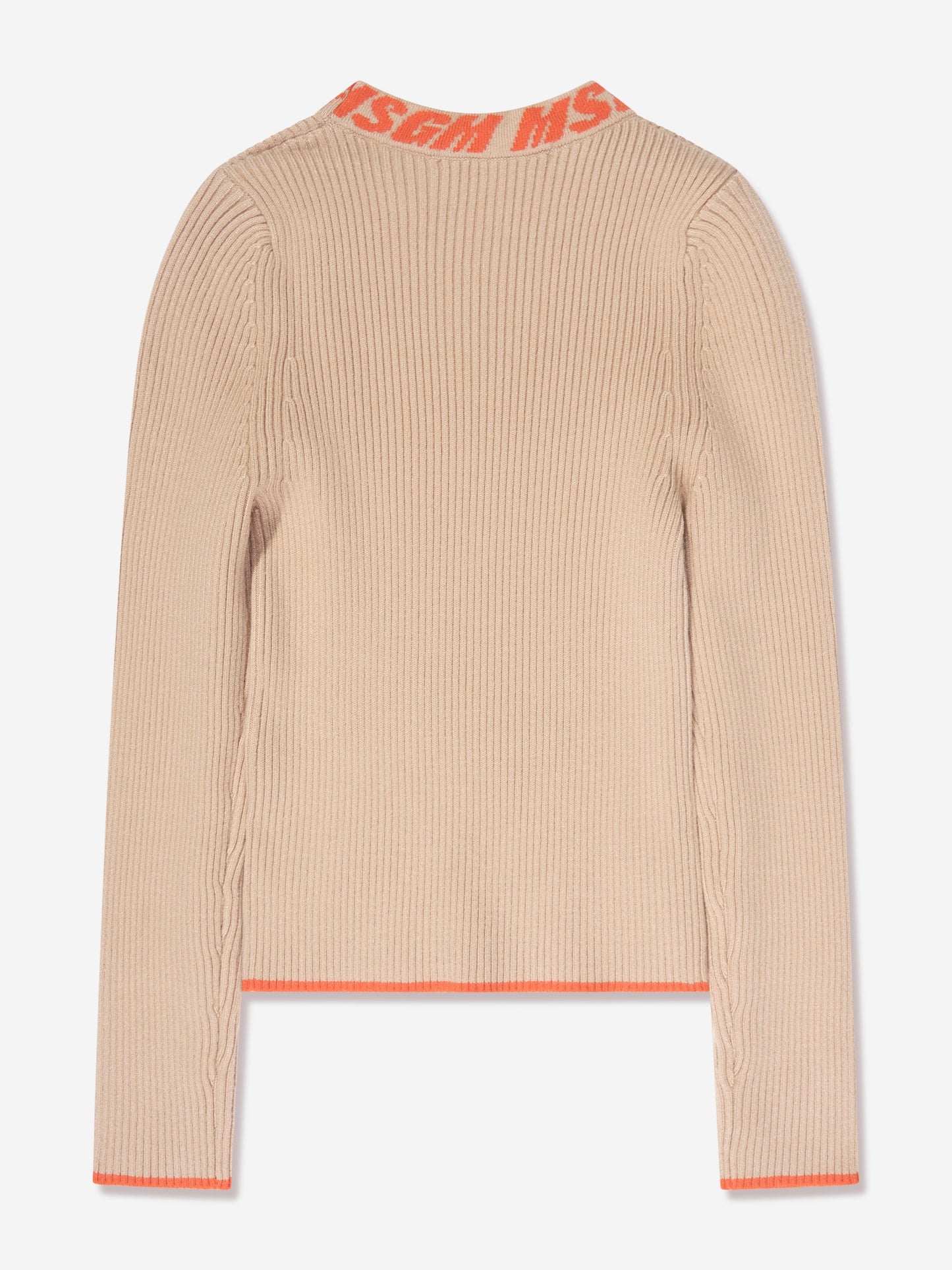 MSGM 女童米色罗纹针织高领毛衣