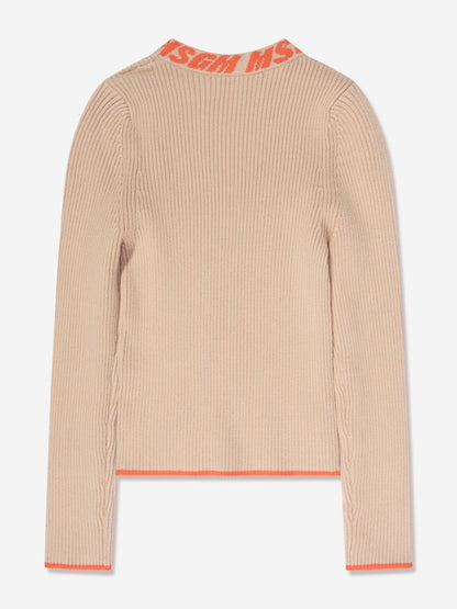 MSGM 女童米色罗纹针织高领毛衣