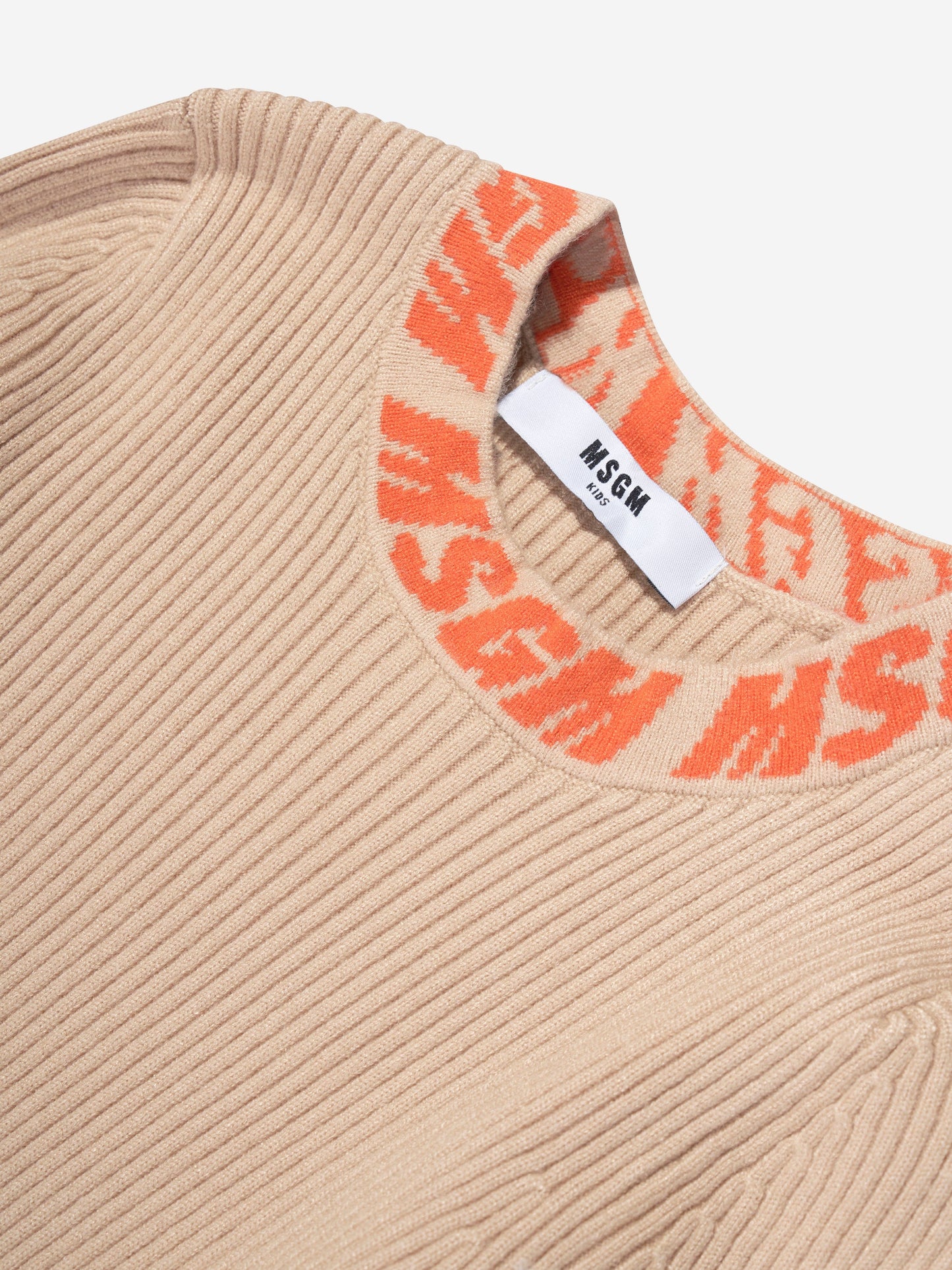 MSGM 女童米色罗纹针织高领毛衣