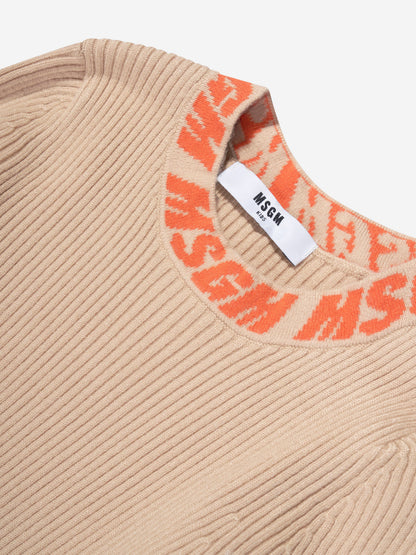 MSGM 女童米色罗纹针织高领毛衣