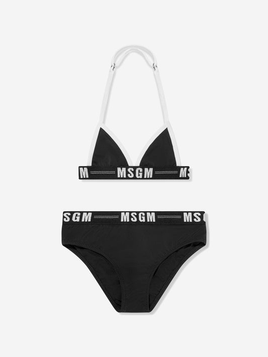 MSGM 女童徽标三角形比基尼（黑色）