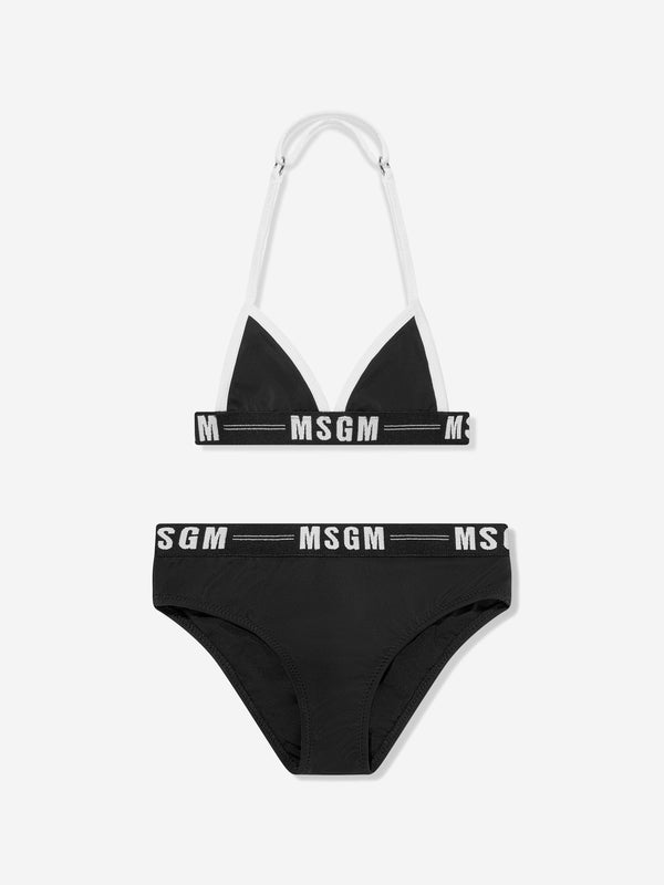 MSGM 女童徽标三角形比基尼（黑色）