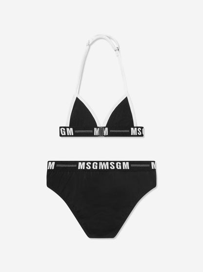 MSGM 女童徽标三角形比基尼（黑色）