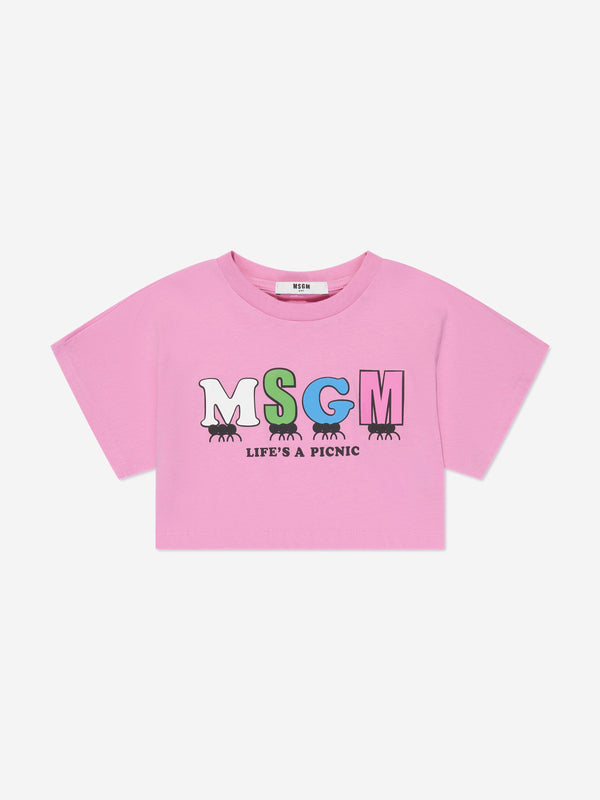 MSGM 女童短款徽标 T 恤（粉色）