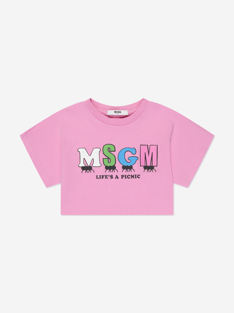 MSGM 女童短款徽标 T 恤（粉色）