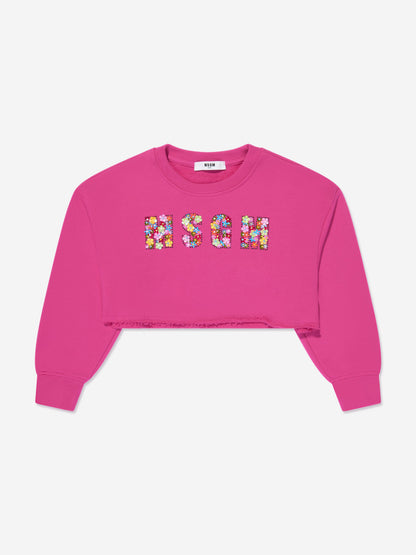 MSGM 女童短款徽标运动衫（粉色）