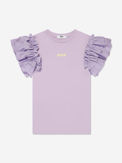 MSGM 女童荷叶边袖 T 恤连衣裙（淡紫色）
