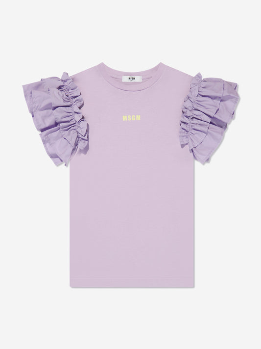 MSGM 女童荷叶边袖 T 恤连衣裙（淡紫色）