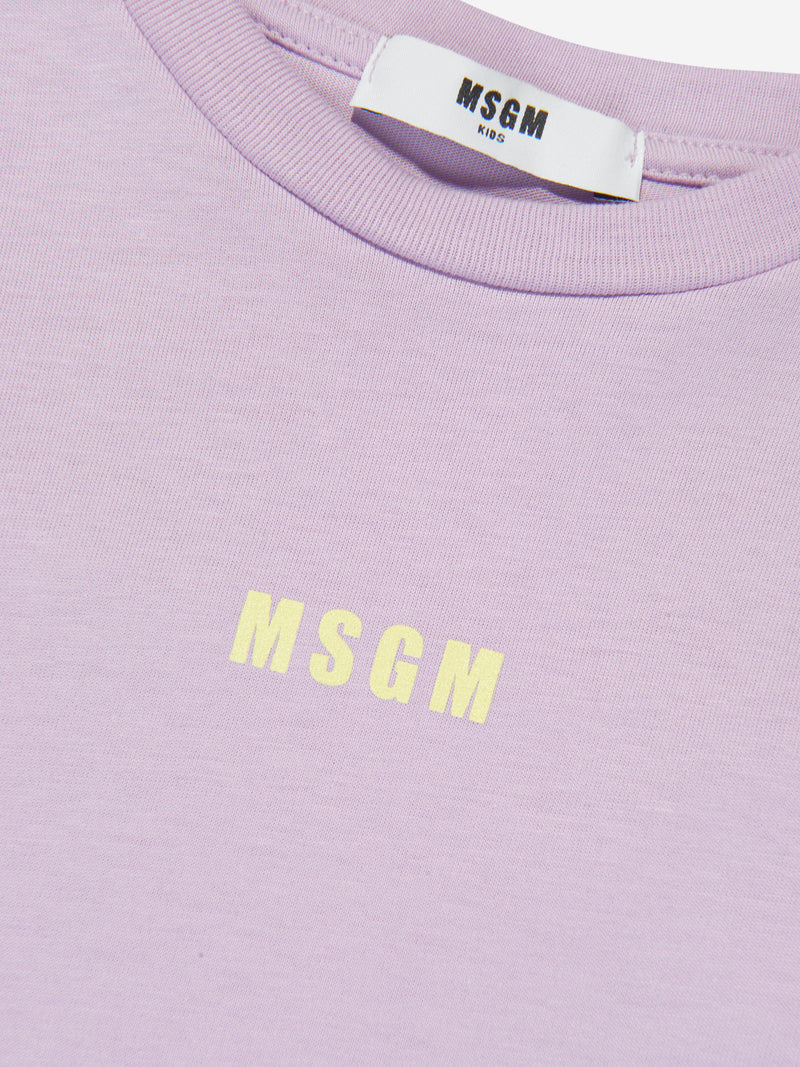 MSGM 女童荷叶边袖 T 恤连衣裙（淡紫色）