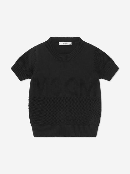 MSGM 女童短款徽标 T 恤（黑色）
