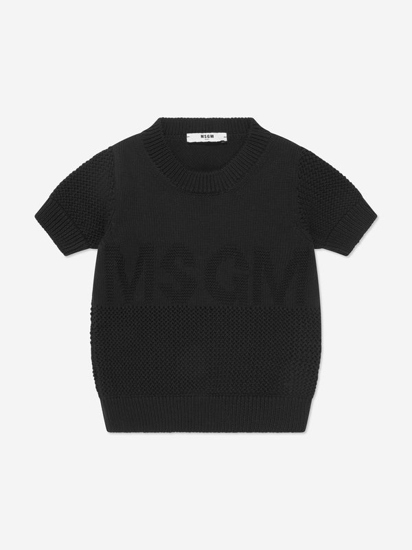 MSGM 女童短款徽标 T 恤（黑色）