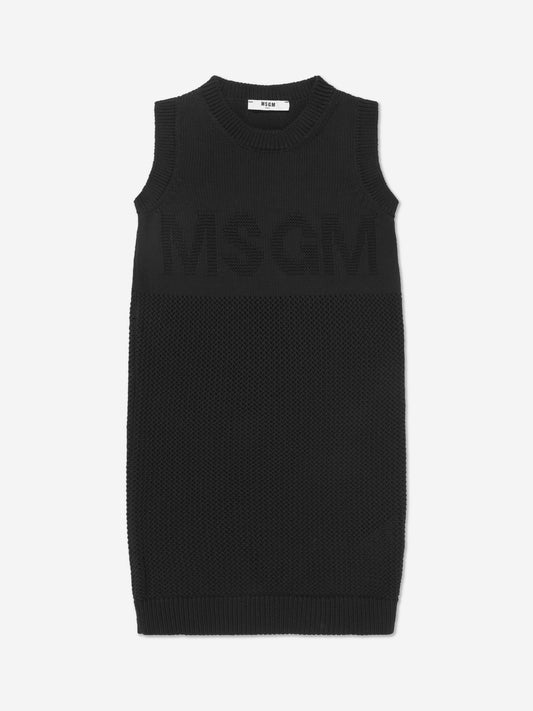 MSGM 女童黑色背心徽标连衣裙