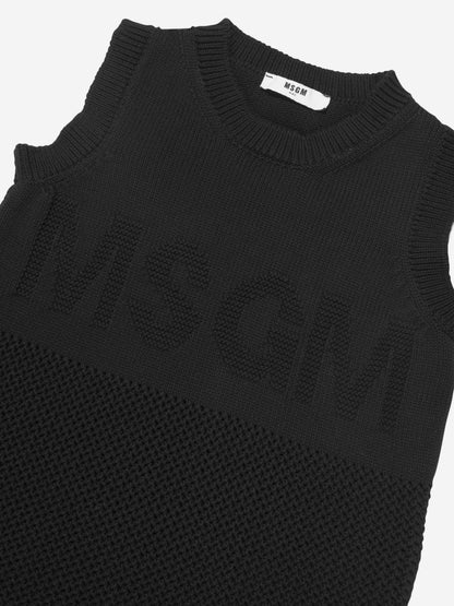 MSGM 女童黑色背心徽标连衣裙