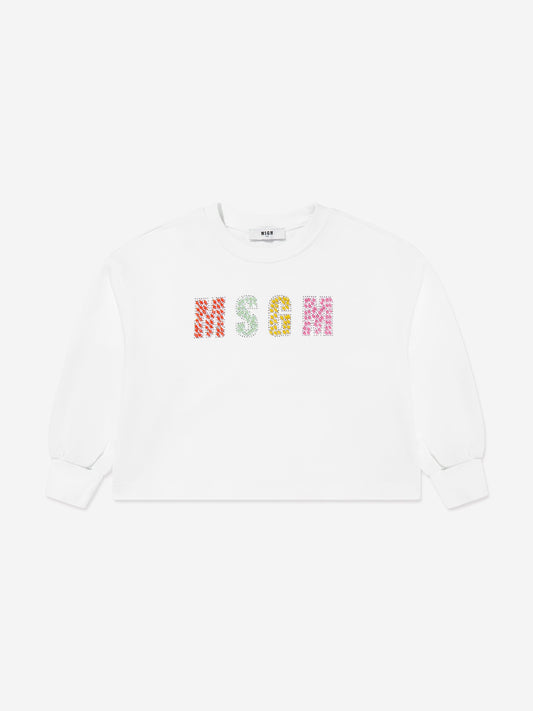 MSGM 女童白色徽标运动衫