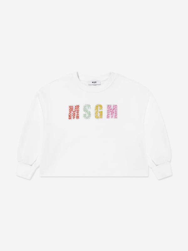 MSGM 女童白色徽标运动衫