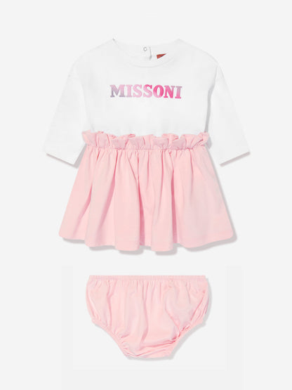Missoni 女婴粉红色针织连衣裙配短裤