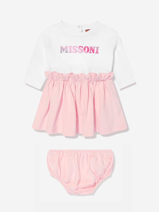 Missoni 女婴粉红色针织连衣裙配短裤