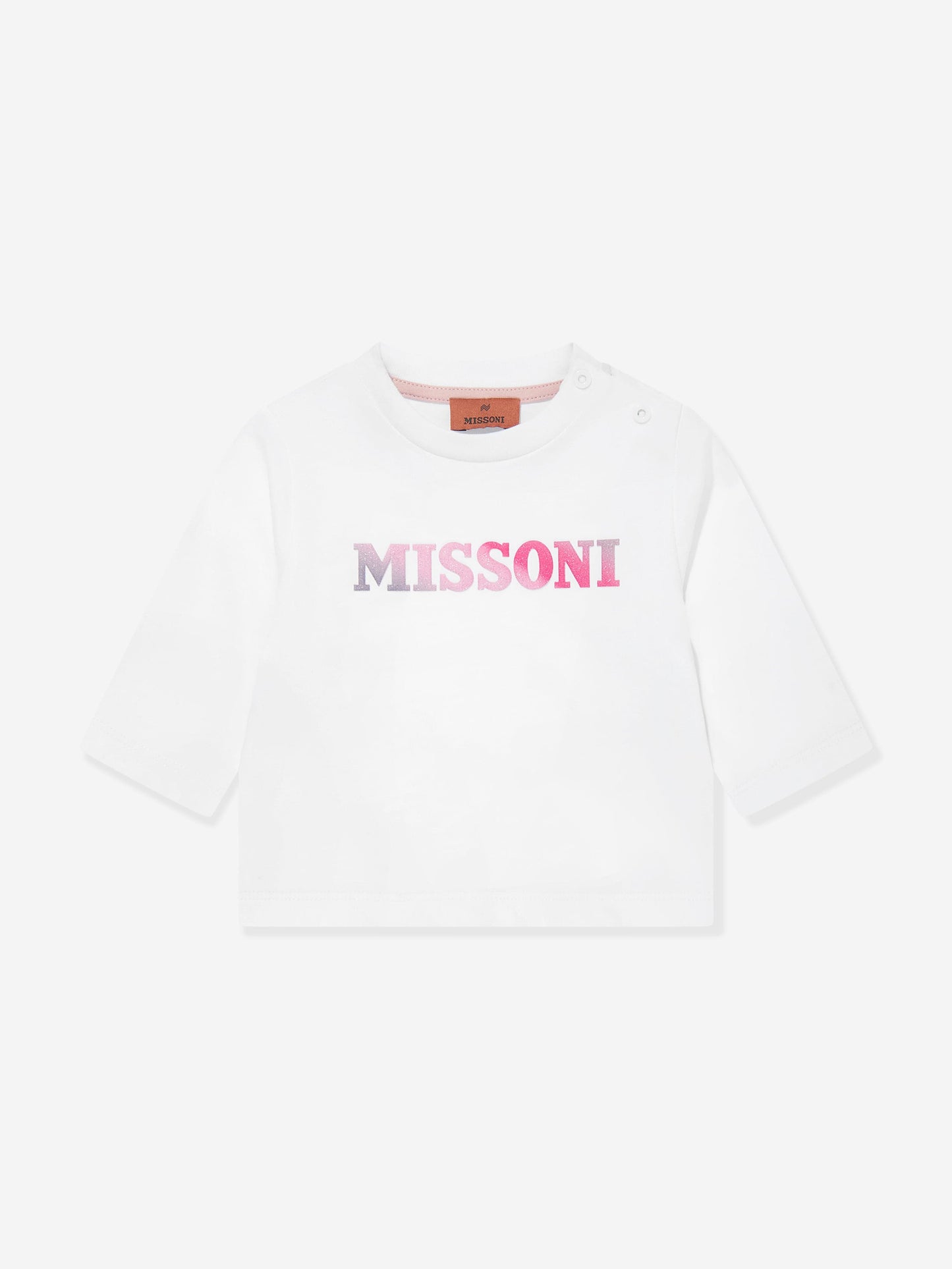 Missoni 女婴长袖徽标 T 恤（白色）
