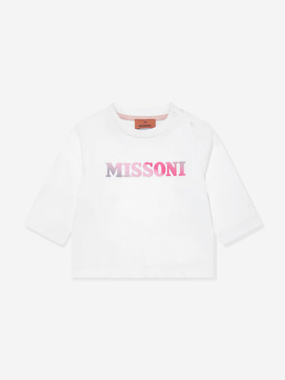 Missoni 女婴长袖徽标 T 恤（白色）