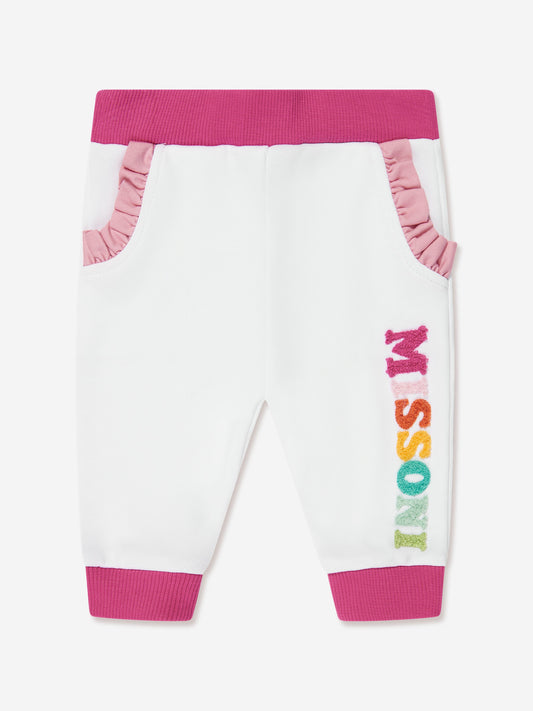Missoni 女童徽标褶边慢跑裤（白色）