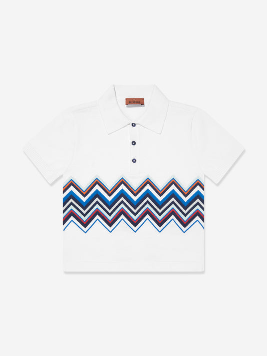 Missoni 男童白色锯齿形针织 Polo 衫