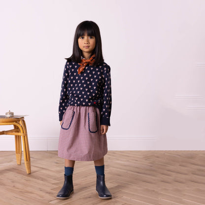 女童粉色格子棉短裙