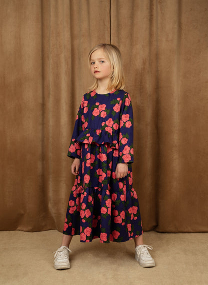 Mini Rodini 女童蓝色玫瑰褶边连衣裙