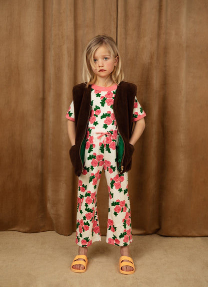 Mini Rodini 女童粉色玫瑰印花长裤