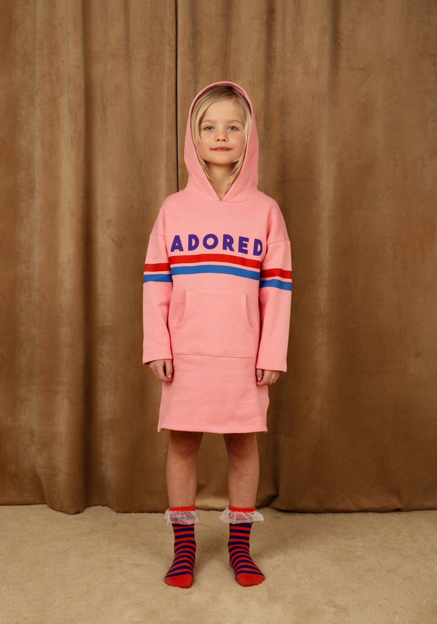 Mini Rodini 女童粉色 Adored 连帽连衣裙