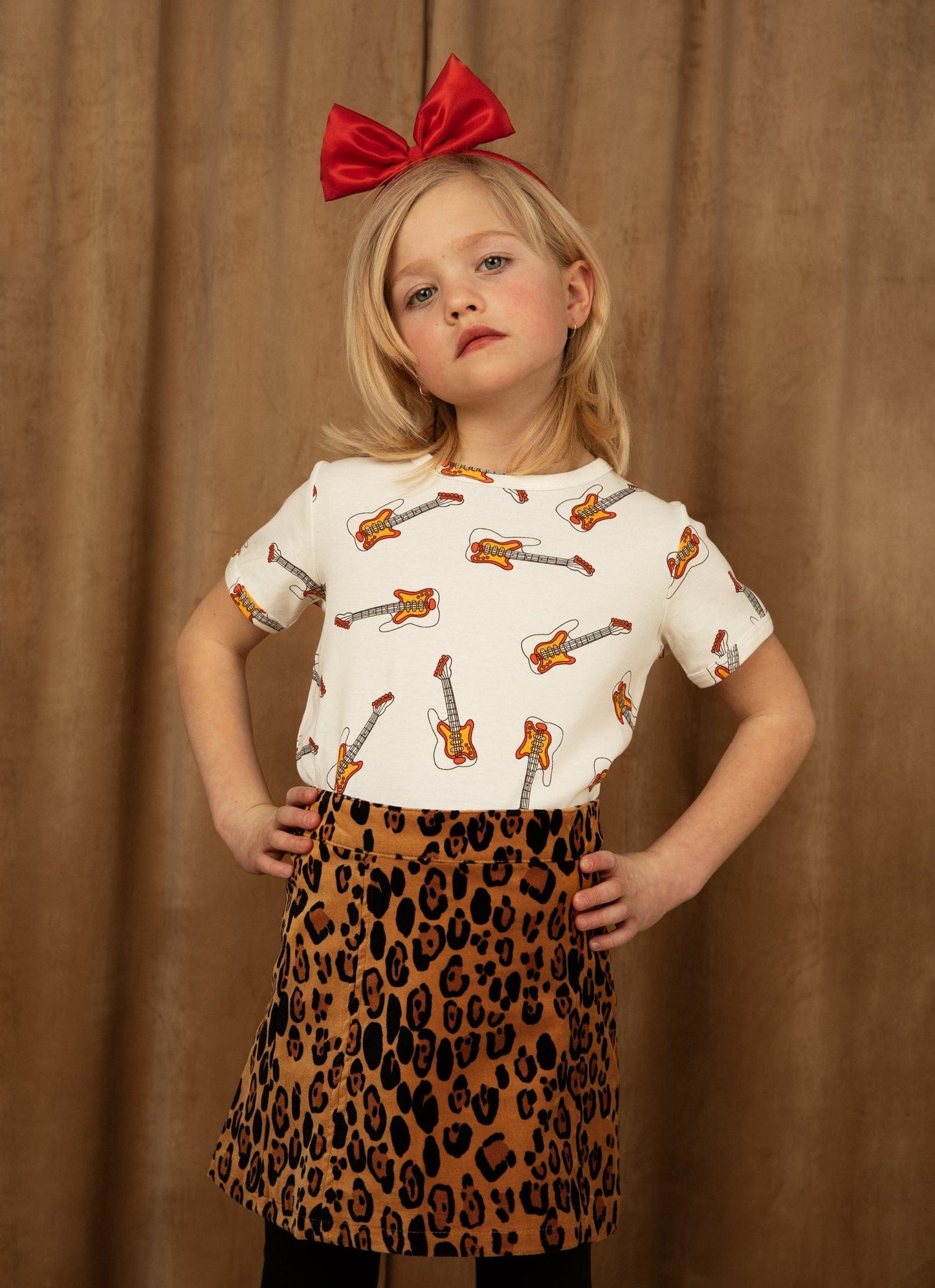 Mini Rodini 女童豹纹天鹅绒短裙（棕色）