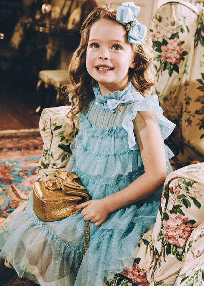 女孩 Mitzi 闪亮蓝色分层连衣裙