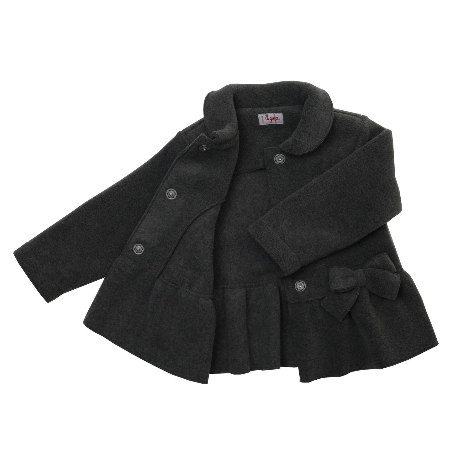 Girls Navy Blue Bow Trims Jacket With Peter Pan Collar