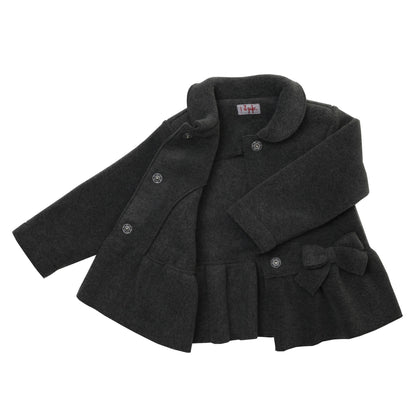 Girls Navy Blue Bow Trims Jacket With Peter Pan Collar