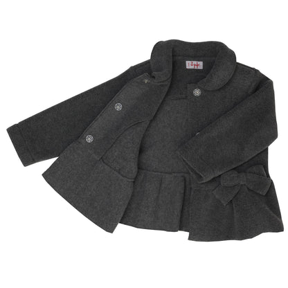 Girls Navy Blue Bow Trims Jacket With Peter Pan Collar