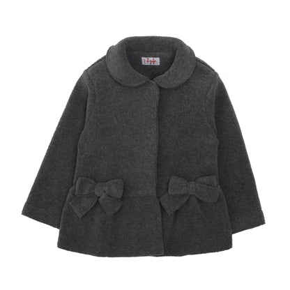 Girls Navy Blue Bow Trims Jacket With Peter Pan Collar