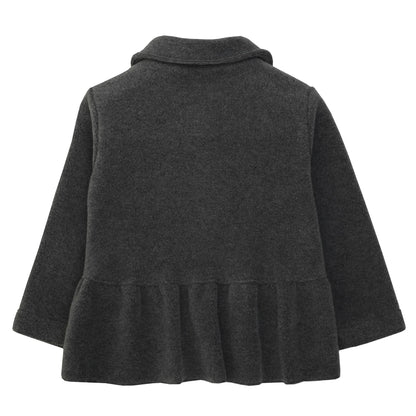 Girls Navy Blue Bow Trims Jacket With Peter Pan Collar