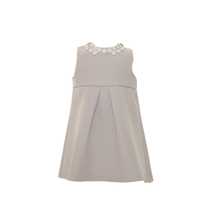 Baby Girls Beige Patch Flower Trims Dress
